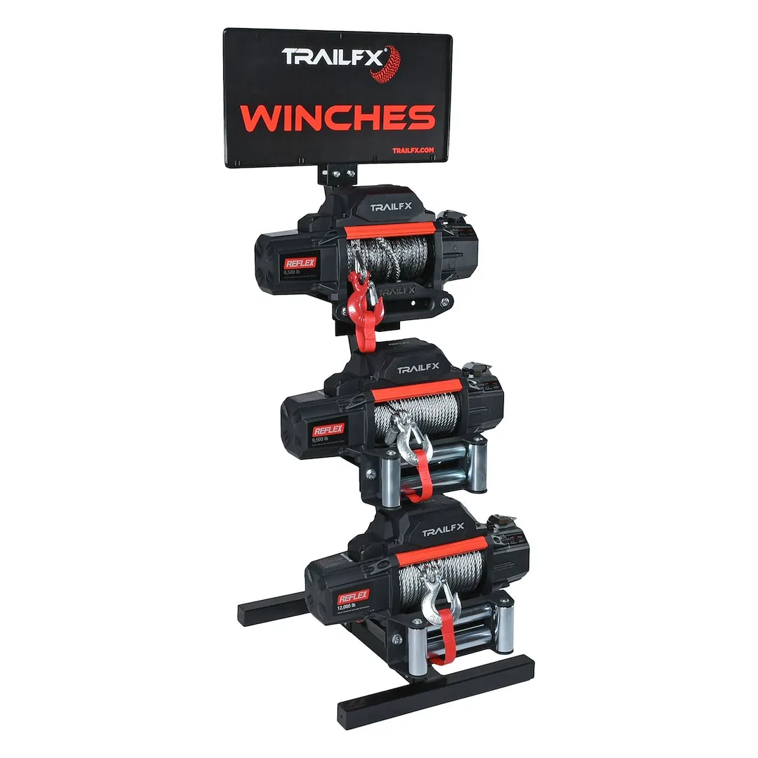 WA013 – TRAILFX Point Of Purchase Display, Standing Floor Display Holds 3 Winches (Not Included)